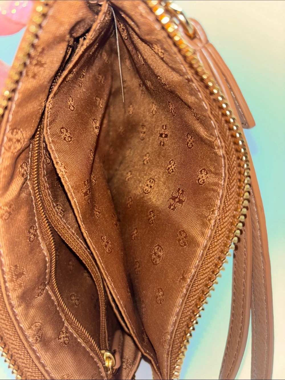 Tory Burch Caramel Leather Logo Wristlet
